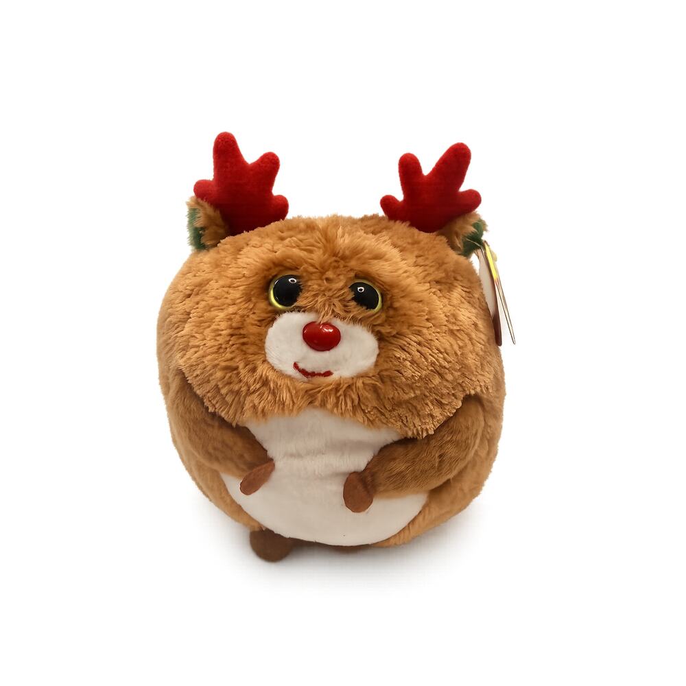 Ty Beanie Ballz HOOFER Reindeer Plush - 6" Round Christmas Stuffed Animal NWT